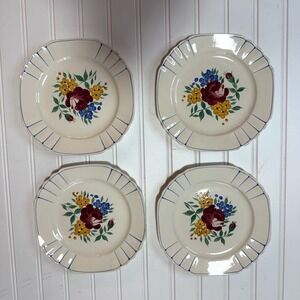 Set of 4 1920s Boch La Louvière Belgium 8 Inch Handpainted Floral Plates